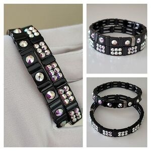 Bracelets Black Crystal Aurora Borealis Stretch Bracelets Set of 2 #0036